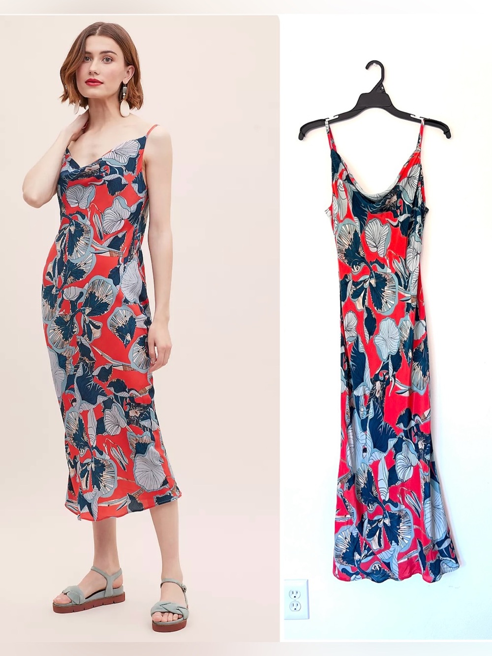 Anthropologie Bl^nk London Printed Cowl Neck Slip Midi Dress